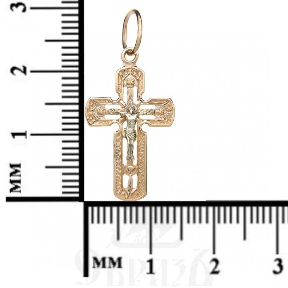 золотой крест с молитвой "спаси и сохрани", 585 проба красного и белого цвета (арт. п10016-з5кб)